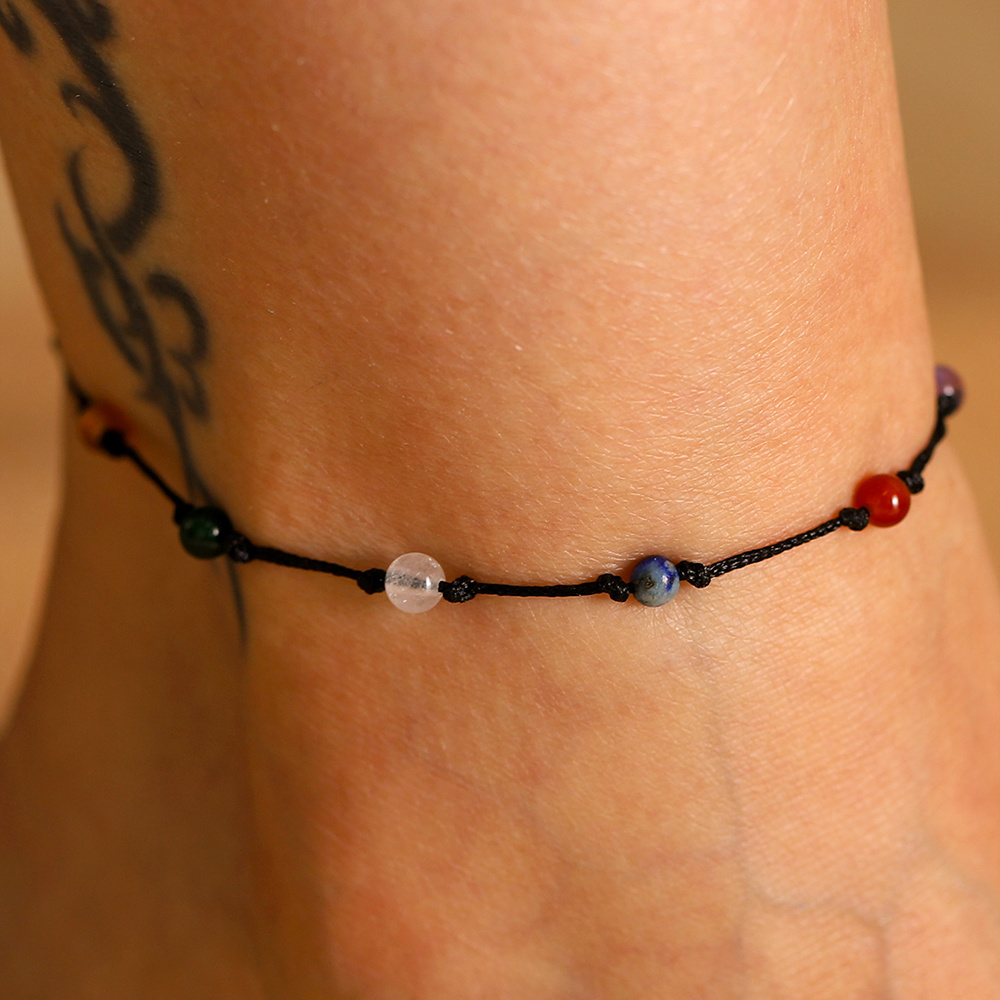 Boho 7 Chakra Stone Anklet Handcrafted Yoga Beach Foot Jewelry